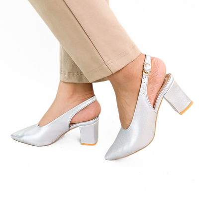 Hazzle Ladies Mule Block Heel - Silver