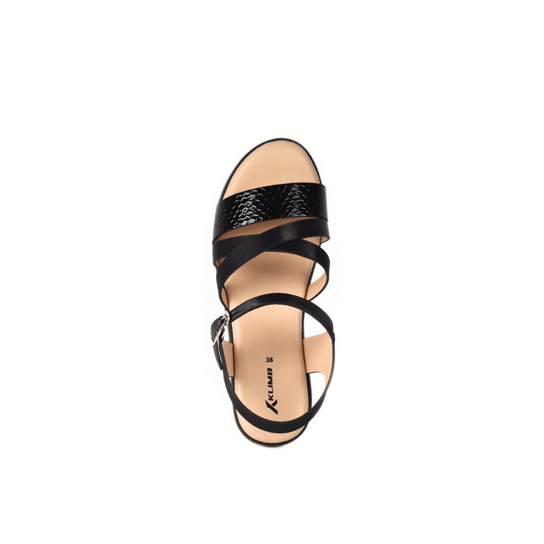 Bella Ladies Flat Belt Sandal - Black