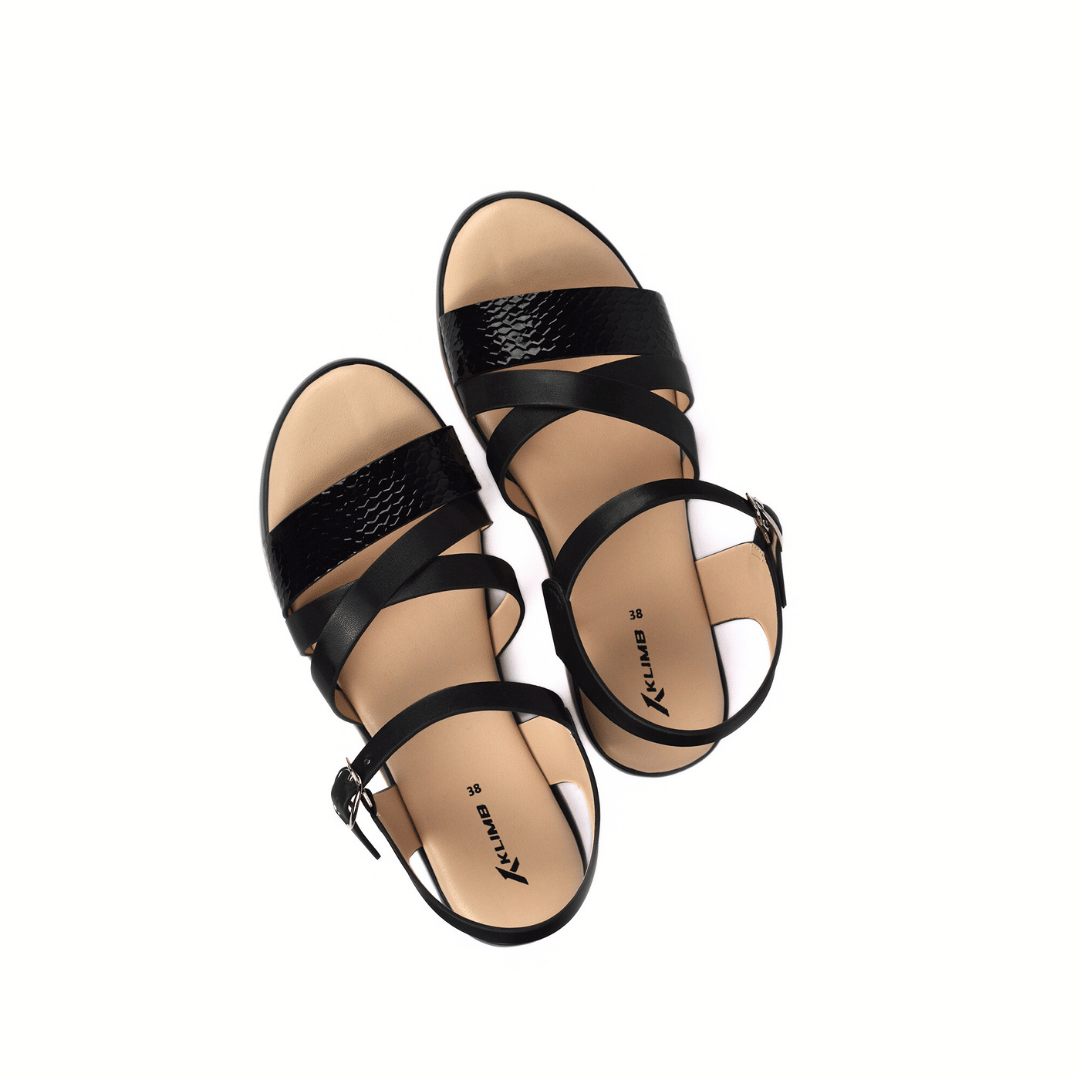 Bella Ladies Flat Belt Sandal - Black