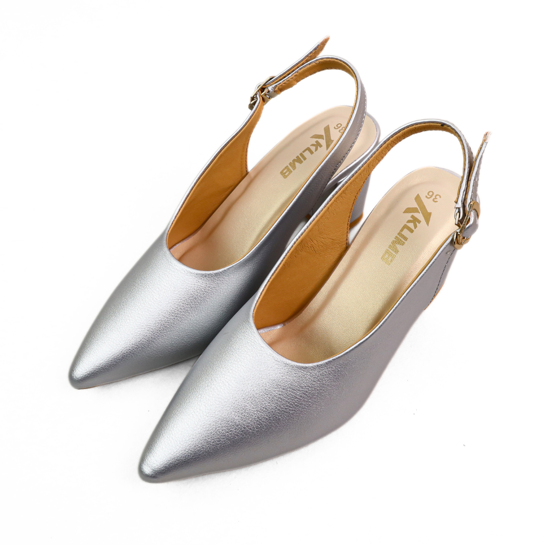 Hazzle Ladies Mule Block Heel - Silver