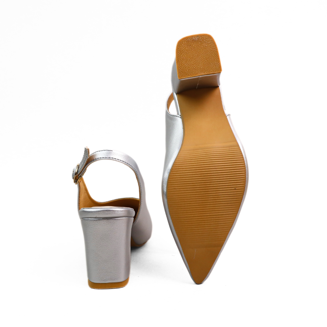 Hazzle Ladies Mule Block Heel - Silver