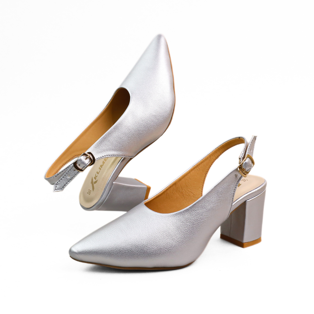 Hazzle Ladies Mule Block Heel - Silver