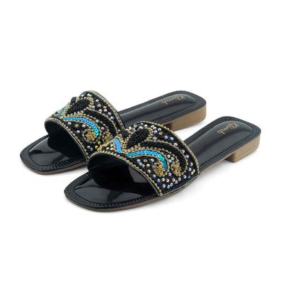 Vera Ladies Flat Sandal- Black