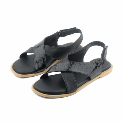 Viva Ladies Flat Sandal- Black