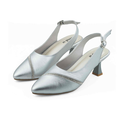 Yuki Ladies Mule Block Heel - Silver