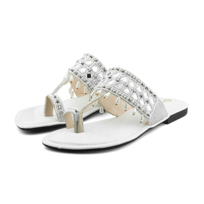 Nora Ladies Flat Sandal - White