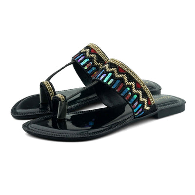 Katie Ladies Flat Sandal - Black