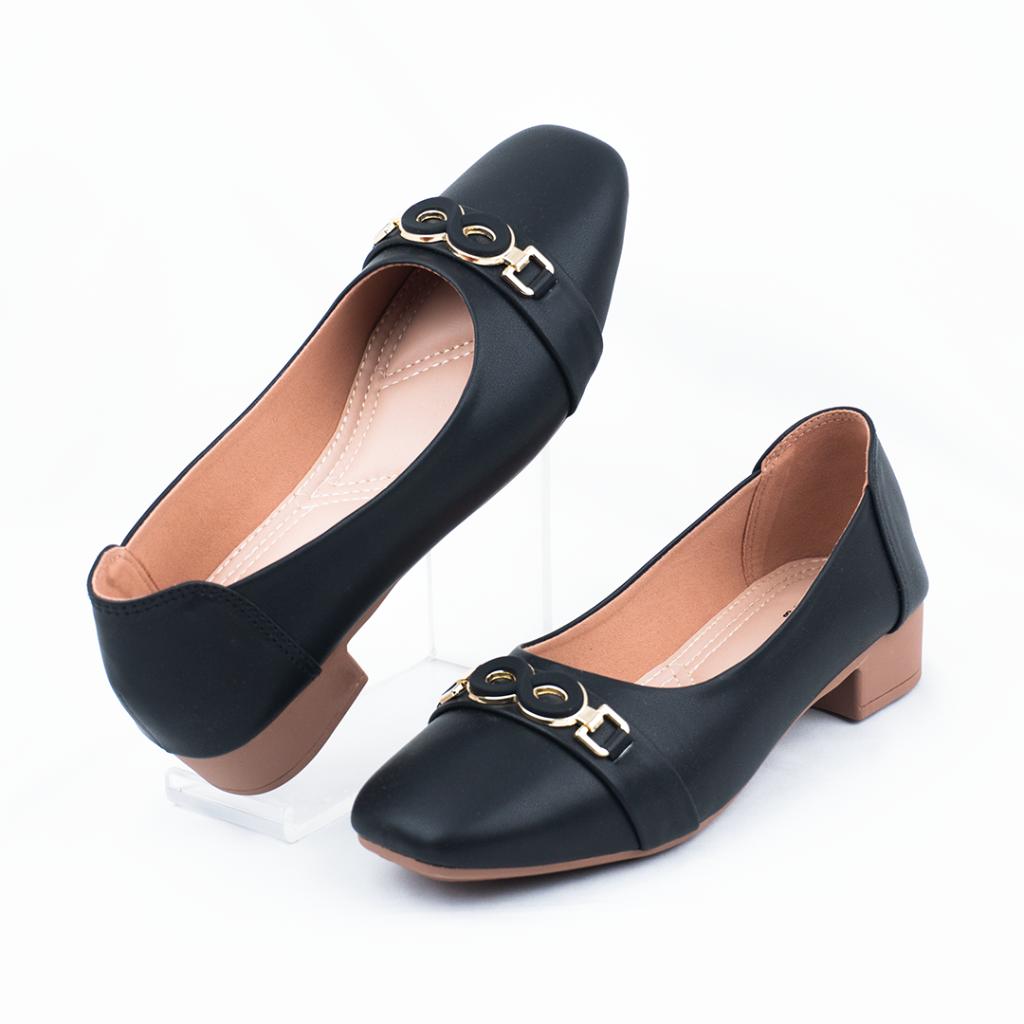 Ruth Pumpy Mid Heel - Black