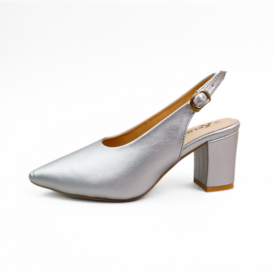 Hazzle Ladies Mule Block Heel - Silver