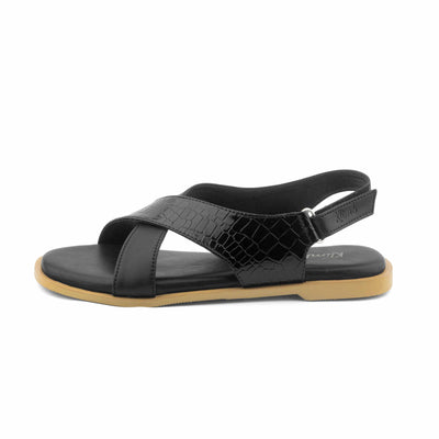 Viva Ladies Flat Sandal- Black