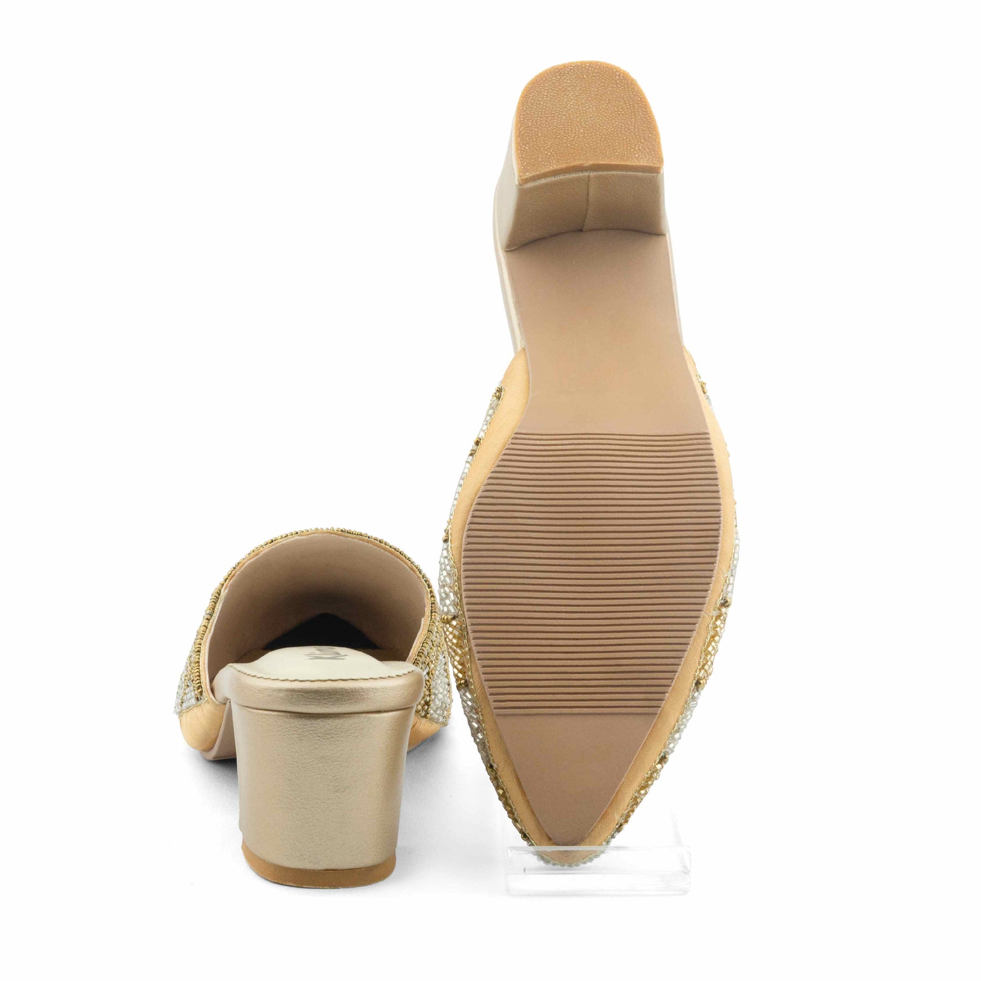 Tracy Ladies Mule Block Heel-Golden
