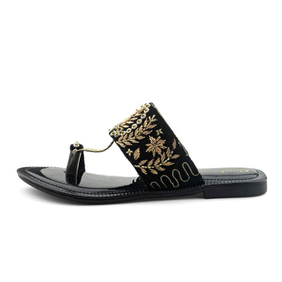 Wanda Ladies Flat Sandal- Black