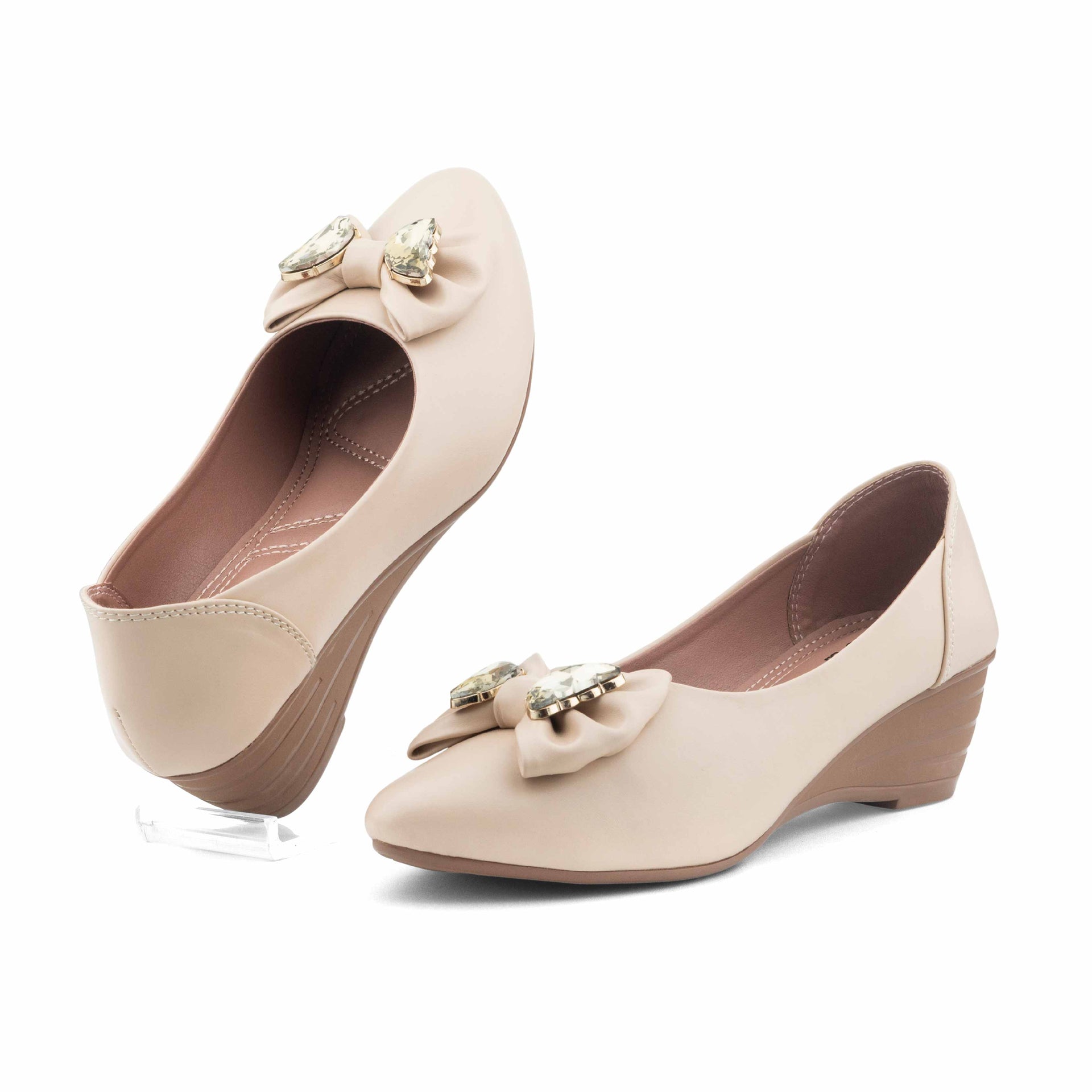 Gleam Pumpy Mid Heel- Beige
