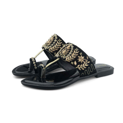 Wanda Ladies Flat Sandal- Black