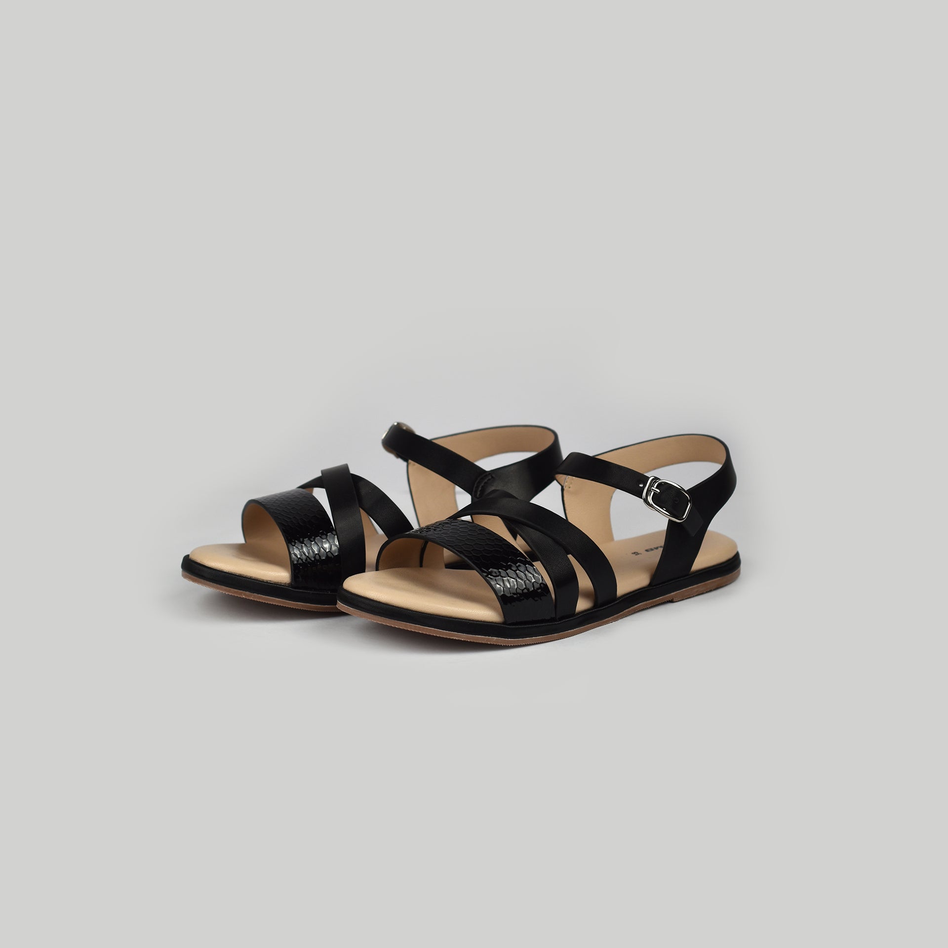 Bella Ladies Flat Belt Sandal - Black