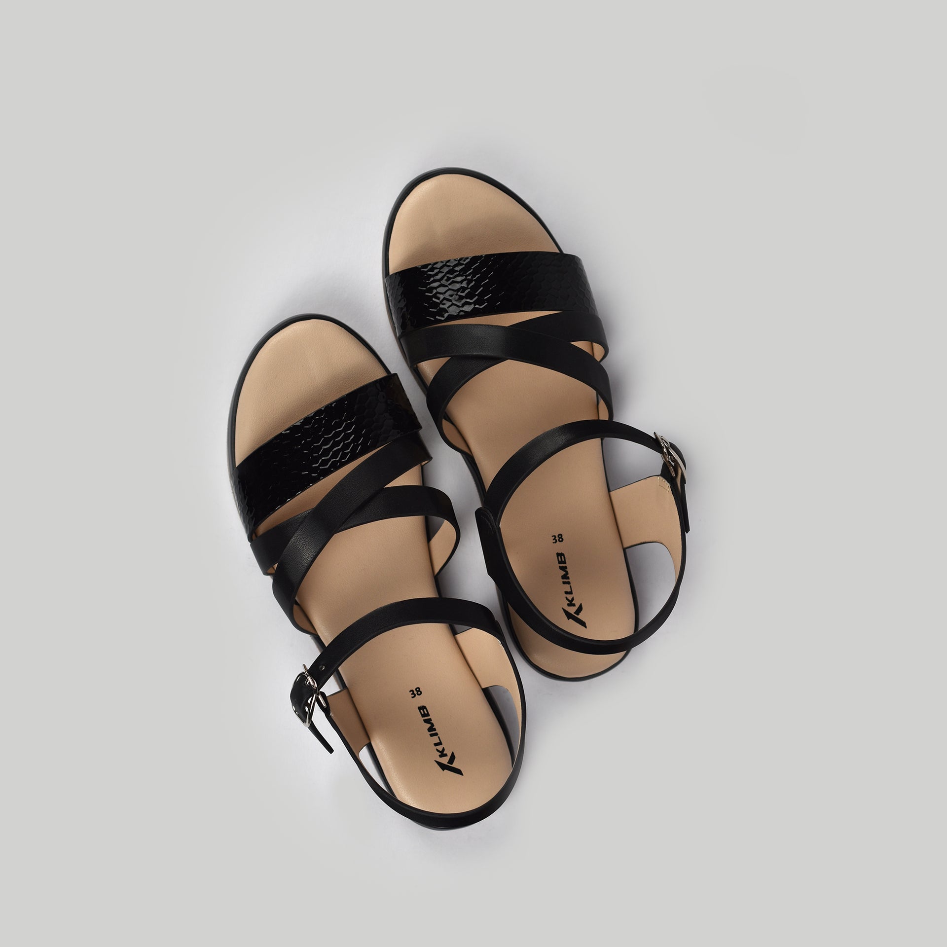 Bella Ladies Flat Belt Sandal - Black