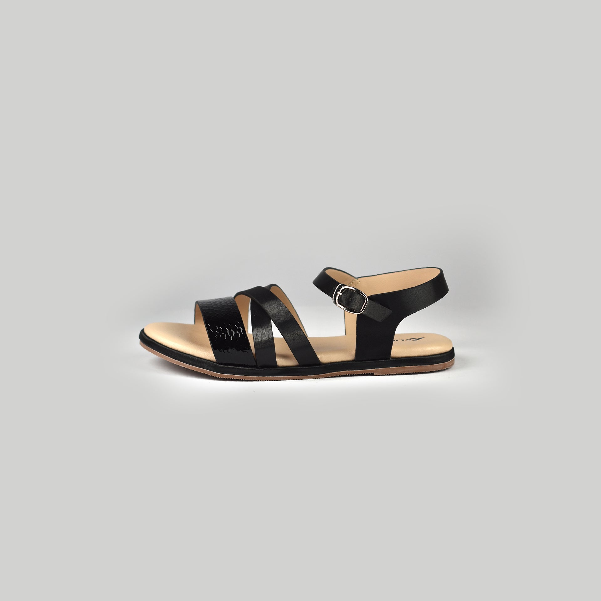 Bella Ladies Flat Belt Sandal - Black