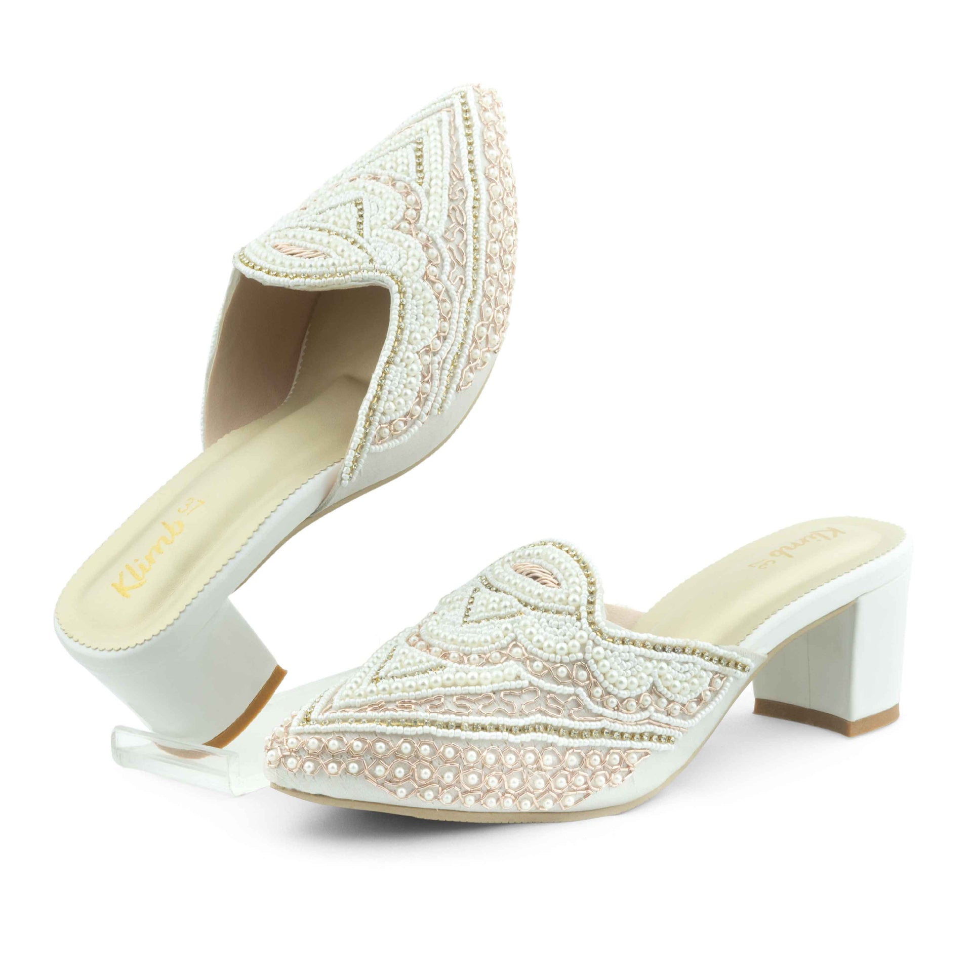 Vida Ladies Mule Block Heel- white