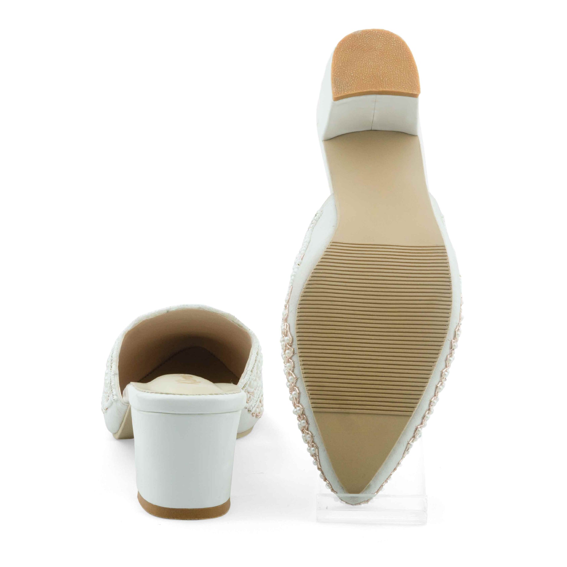 Vida Ladies Mule Block Heel- white