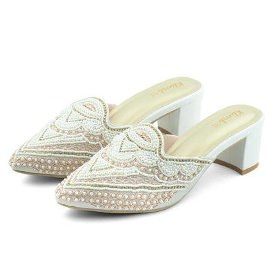 Vida Ladies Mule Block Heel- white