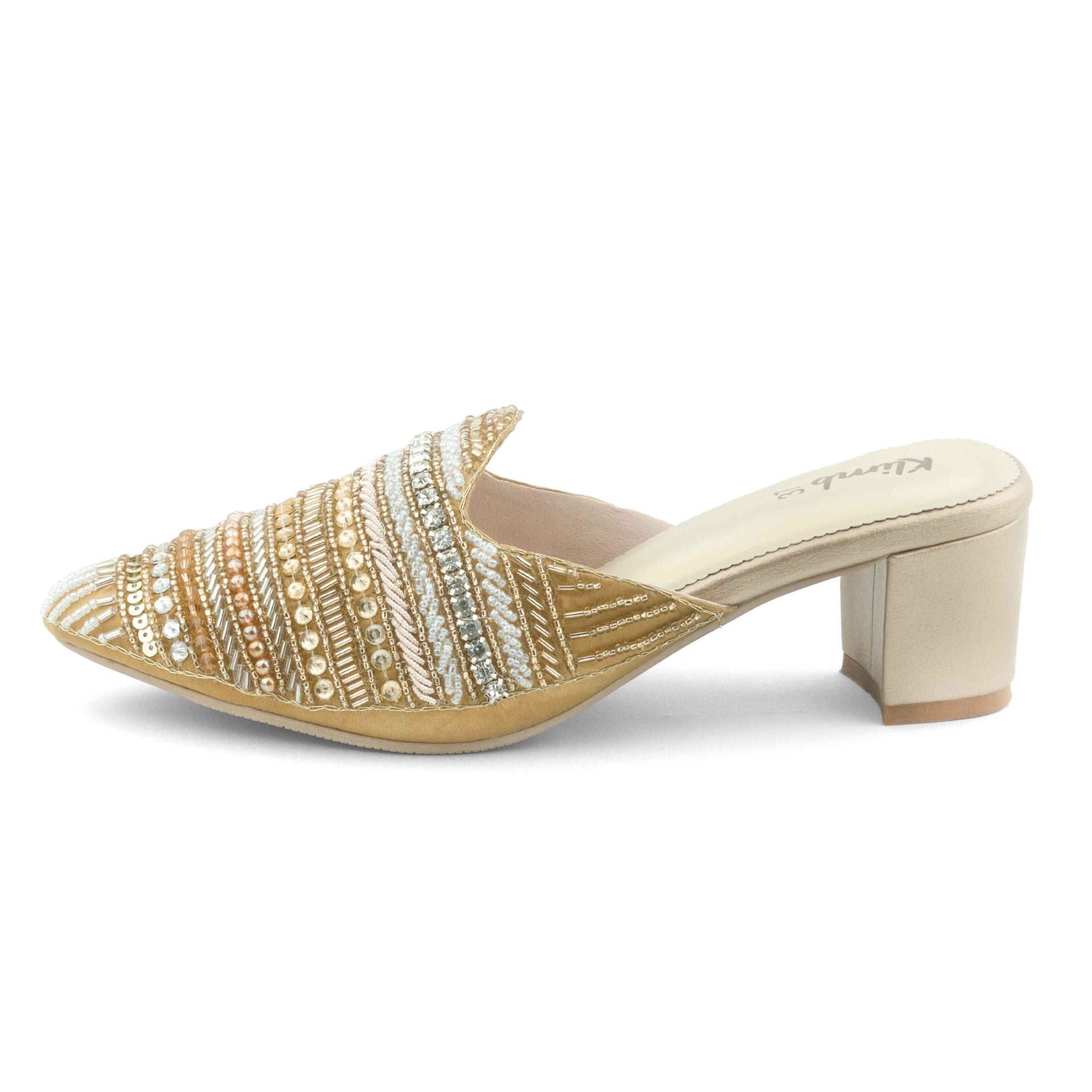Mary Ladies Mule Block Heel-Golden