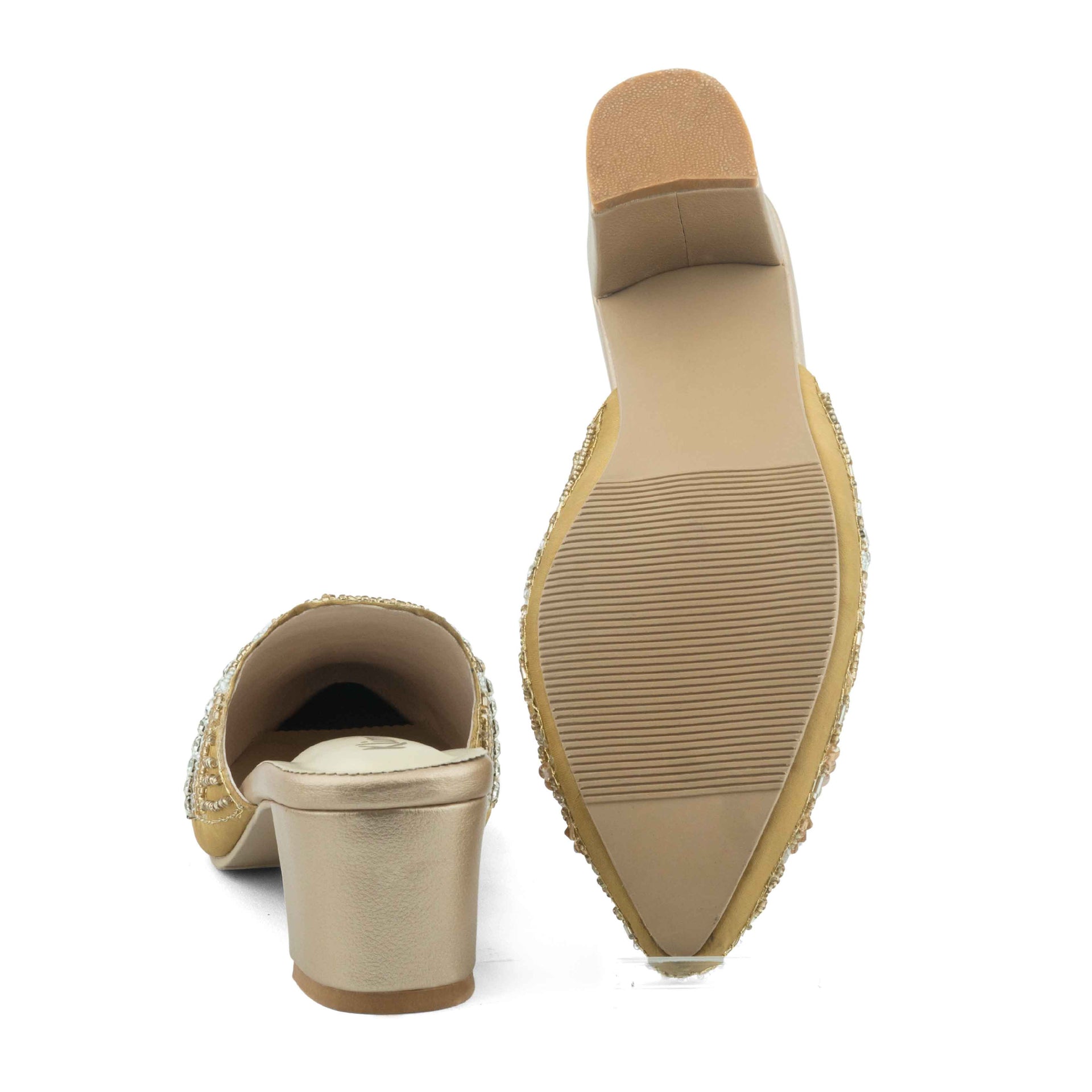 Mary Ladies Mule Block Heel-Golden