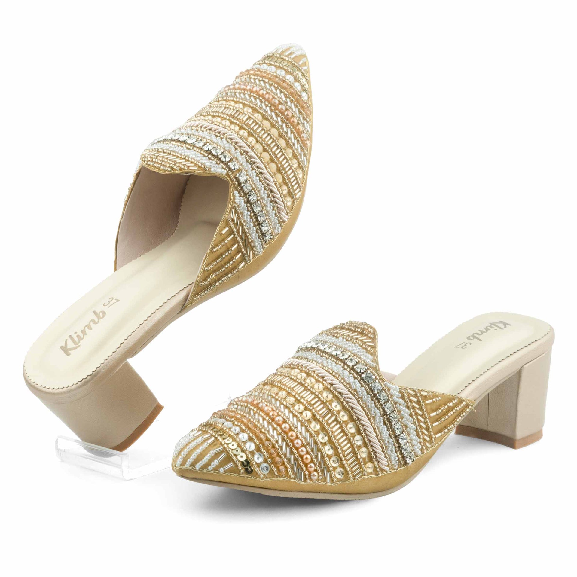 Mary Ladies Mule Block Heel-Golden