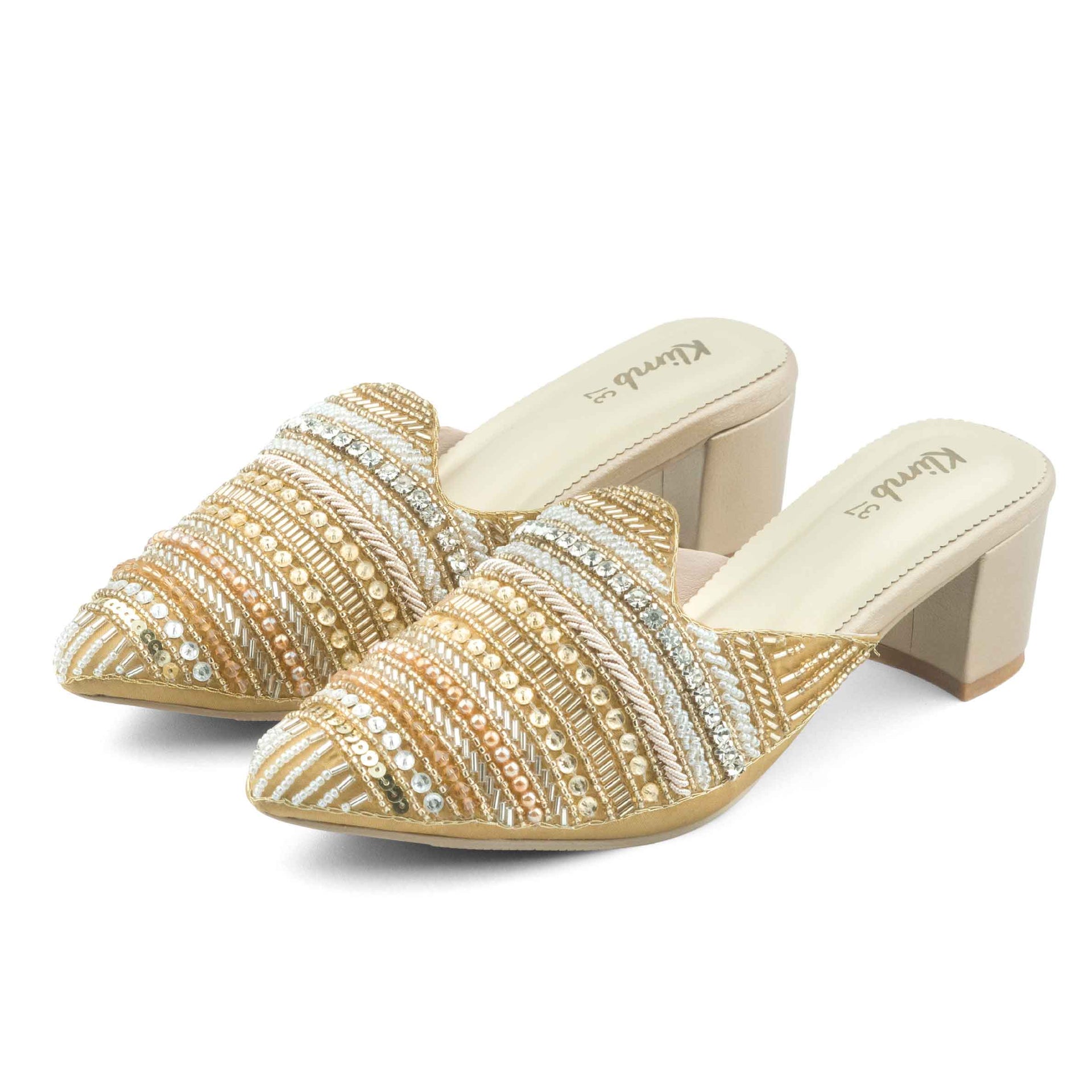 Mary Ladies Mule Block Heel-Golden