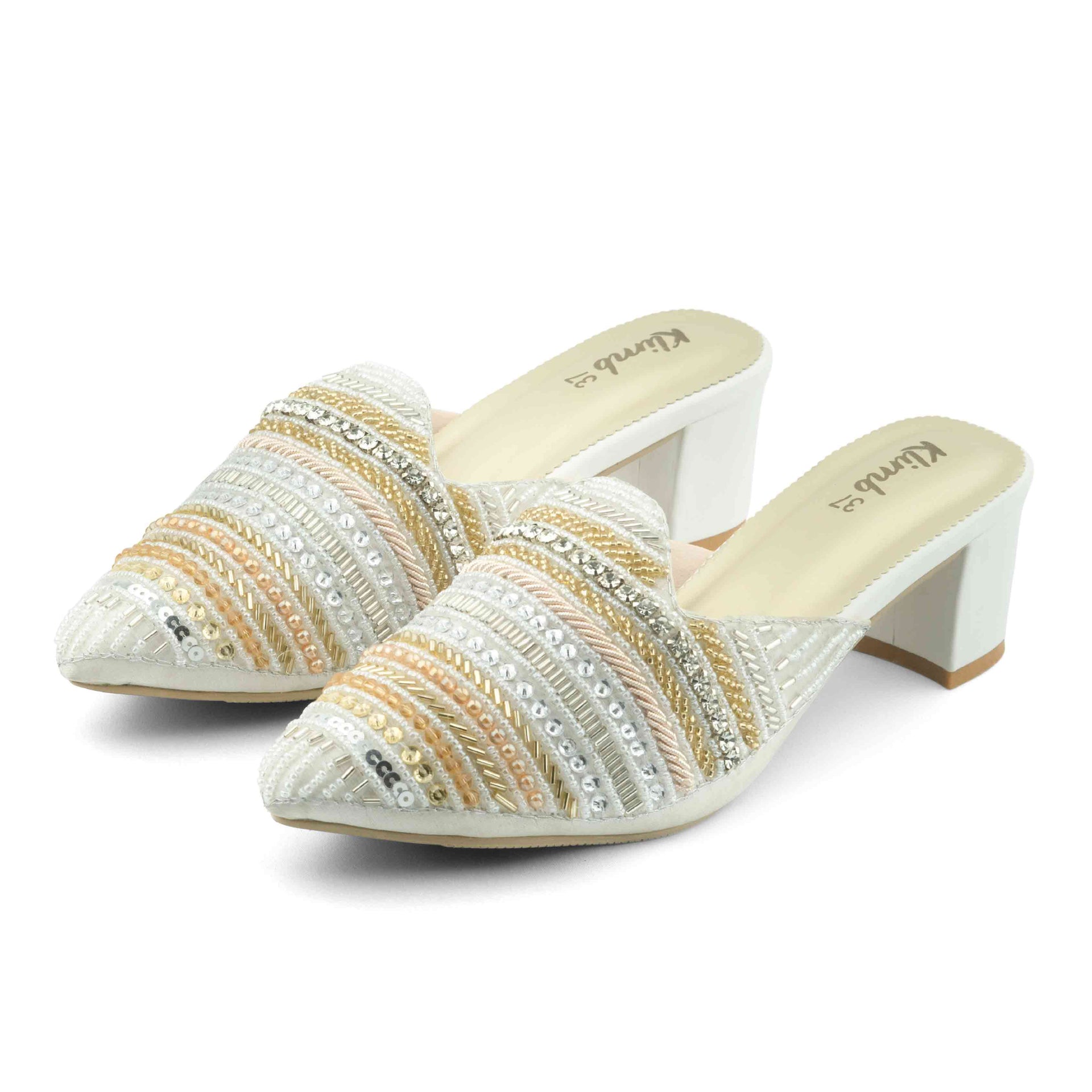 Mary Ladies Mule Block Heel- White