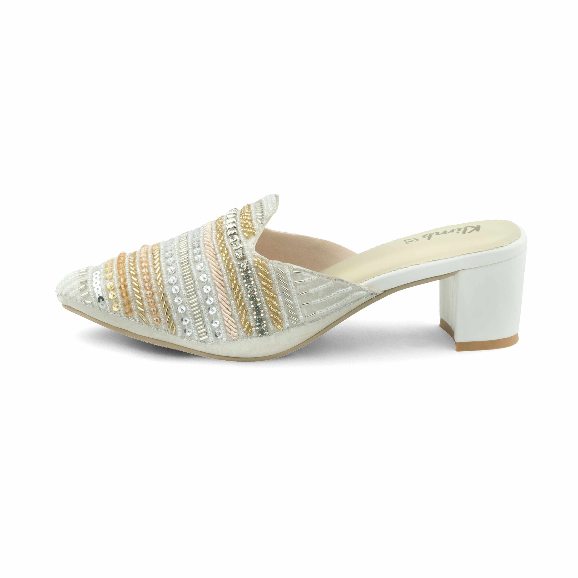 Mary Ladies Mule Block Heel- White